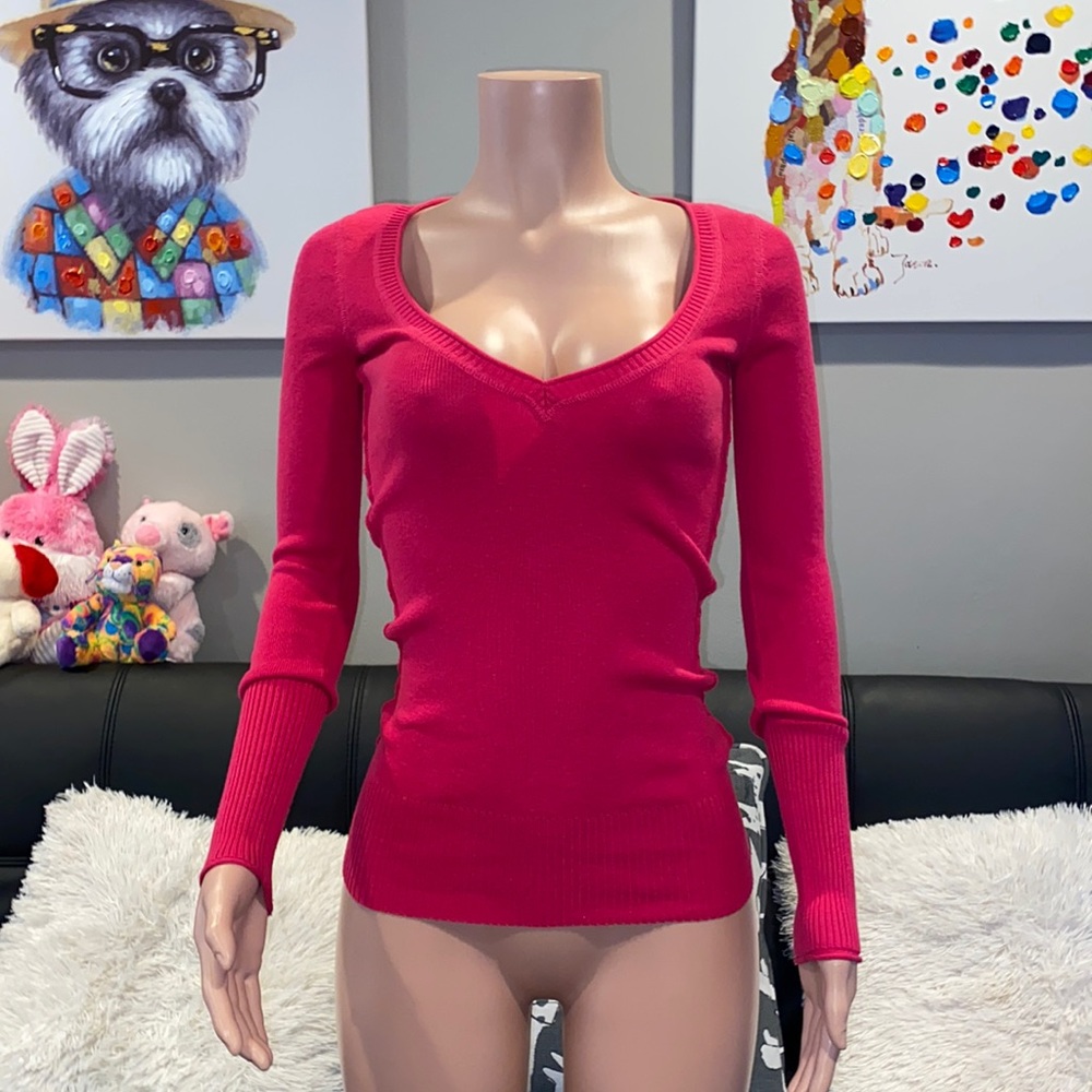 Aéropostale Pink V Neck Knit Sweater XS Soft Preppy Pullover